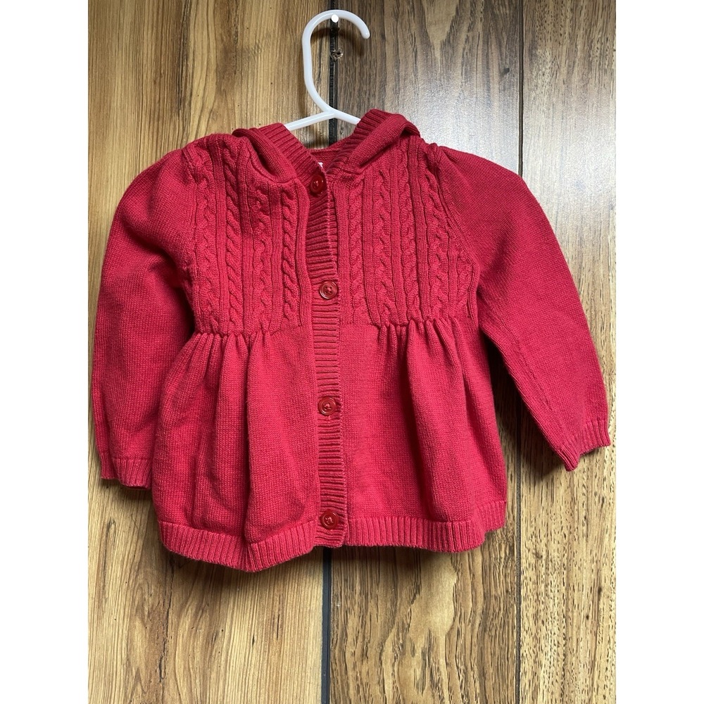 Gymboree Girls Sweater‎ Red Hooded Cable Knit Cardigan 12-18 Months Cotton